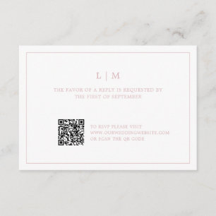 Simple Light Pink Monogram QR Code Elegant Wedding RSVP Card