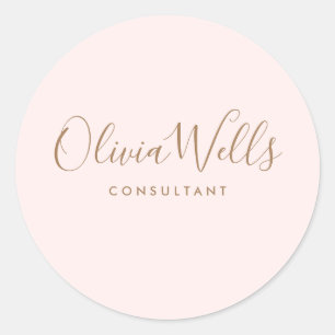 Simple Light Pink Signature Script  Pocket Folder Classic Round Sticker