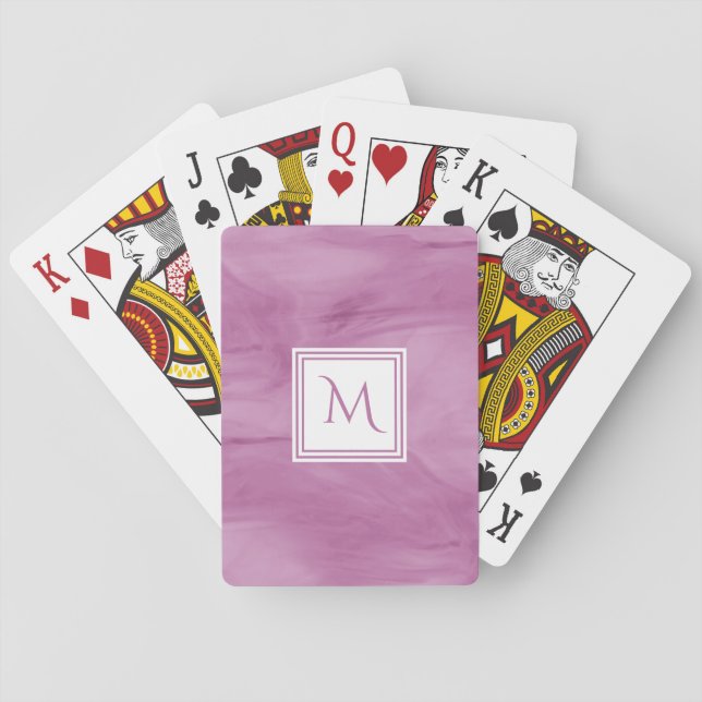 Simple Light Purple Subtle Marble Modern Monogram Playing Cards (Back)