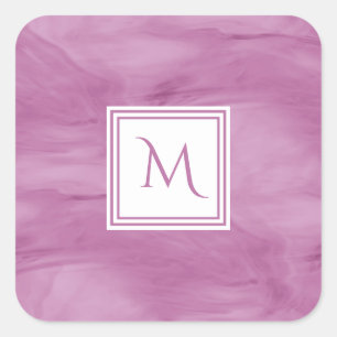 Simple Light Purple Subtle Marble Modern Monogram Square Sticker