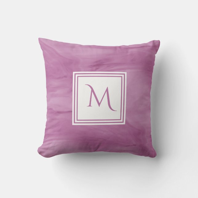 Simple Light Purple Subtle Marble Modern Monogram Throw Pillow (Front)