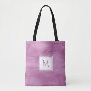 Simple Light Purple Subtle Marble Modern Monogram Tote Bag