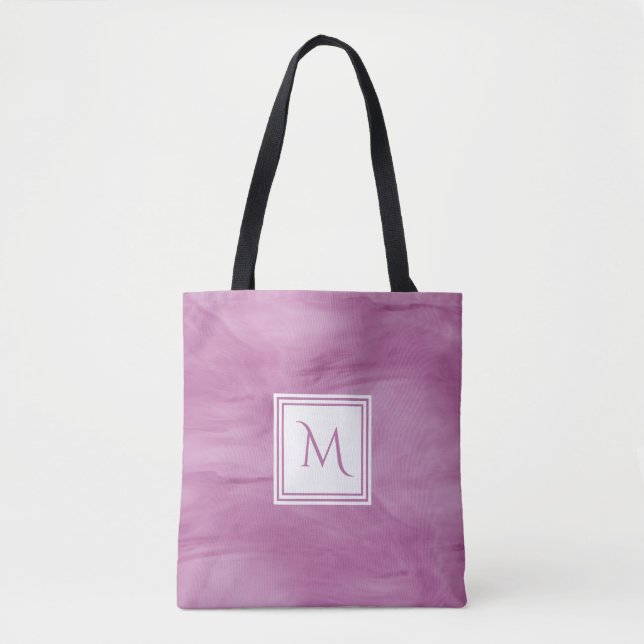 Simple Light Purple Subtle Marble Modern Monogram Tote Bag (Front)