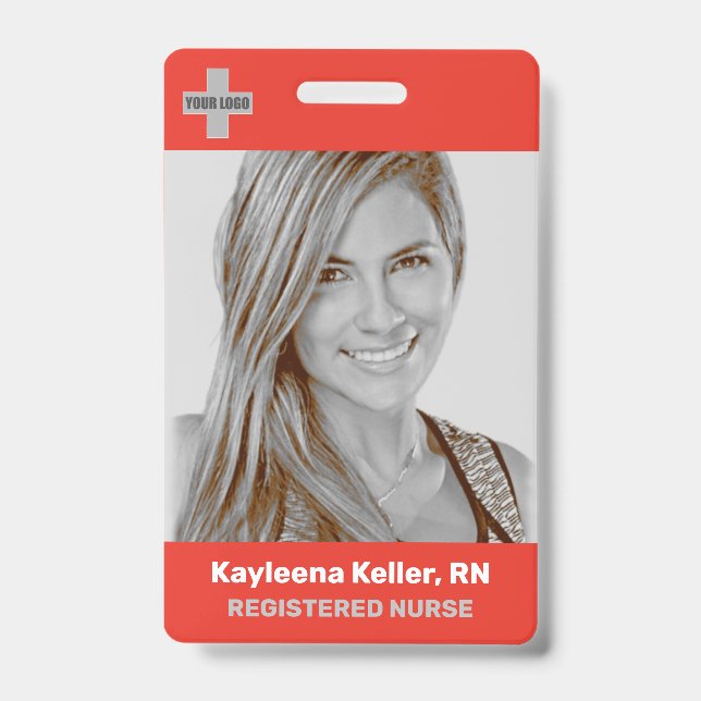 Simple Light Red Large Photo Logo Code Template Badge (Front)