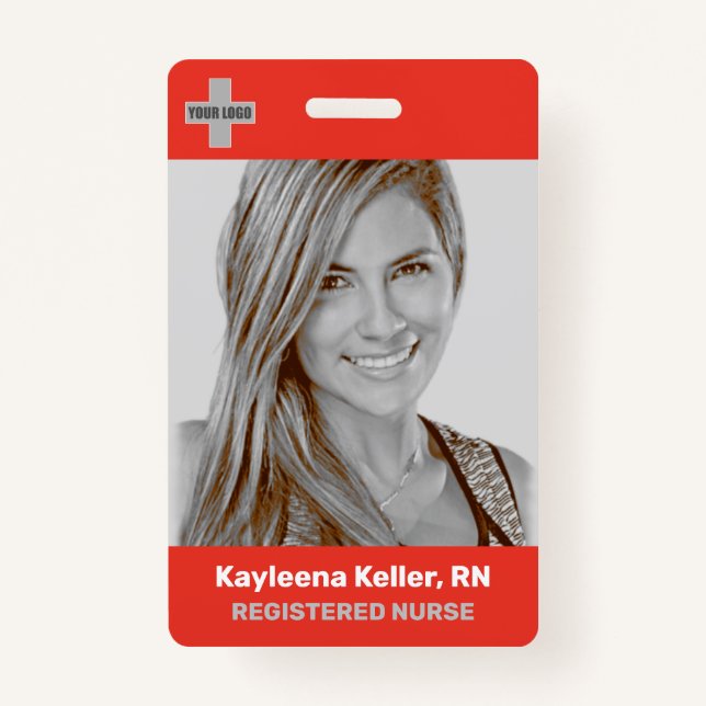 Simple Light Red Large Photo Logo Code Template Badge (Front)