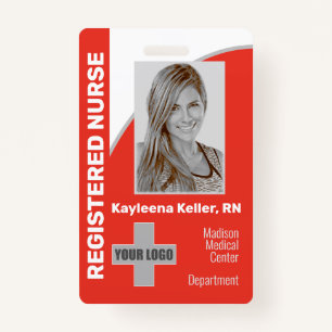 Simple Light Red Logo Barcode ID Registered Nurse Badge