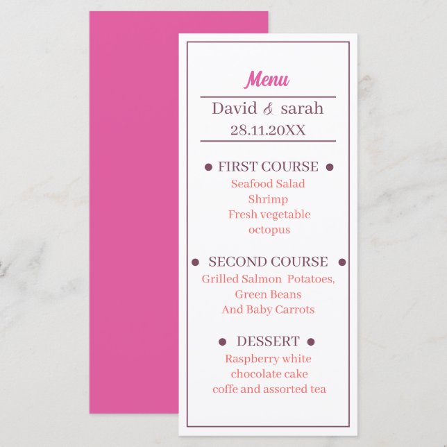 Simple Light Rose Customized Wedding Dinner Menu (Front/Back)
