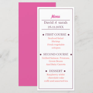 Simple Light Rose Customized Wedding Dinner Menu