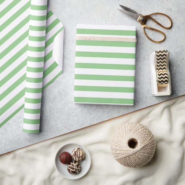 Simple Light Sage Green and White Striped Wrapping Paper (Crafts)