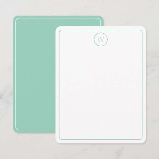 Simple Light Teal and White Monogram Card (Front/Back)