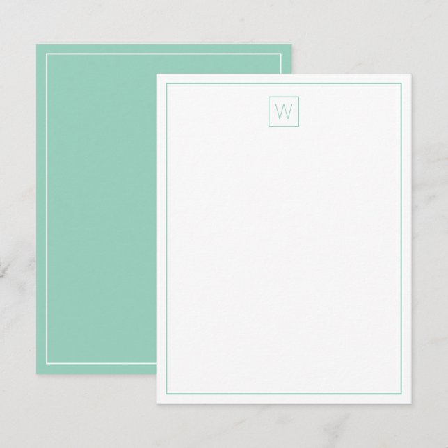 Simple Light Teal and White Monogram Card (Front/Back)