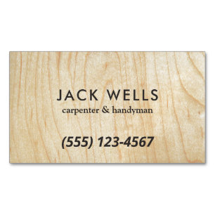 Simple Light Wood Grain Carpenter and Handyman Bus Magnetic Business Card