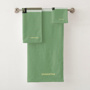 Simple Light Yellow and Asparagus Green Two Tone Bath Towel Set