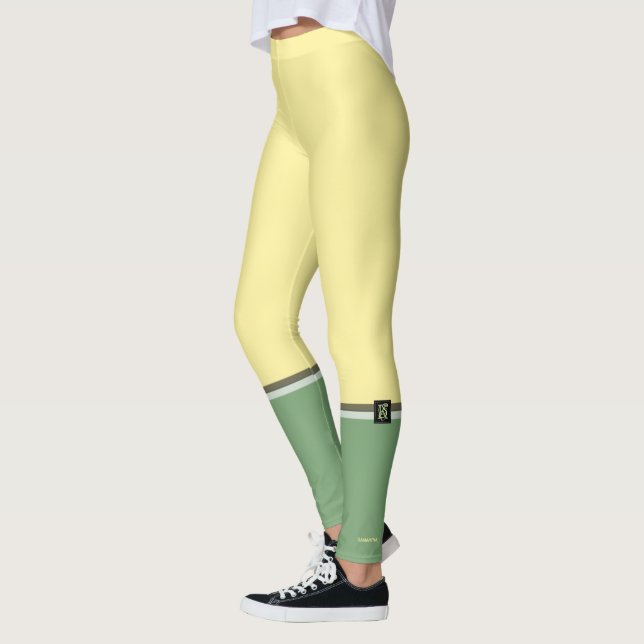 Simple Light Yellow and Asparagus Green Two Tone Leggings (Left)
