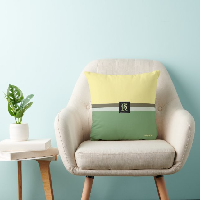 Simple Light Yellow and Asparagus Green Two Tone Throw Pillow (Chair)