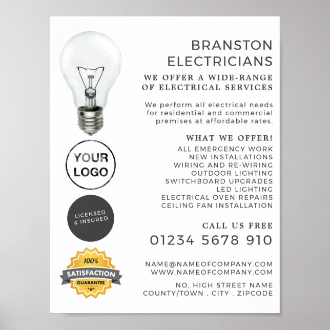 Simple Lightbulb, Electrician Advertising Poster (Front)
