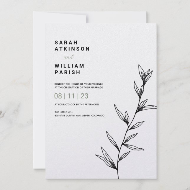 Simple ligne florale Faire-part de mariage d'art (Devant)