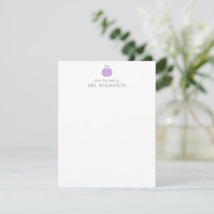 Simple Lilac Cute Apple Personalized Teacher  Card