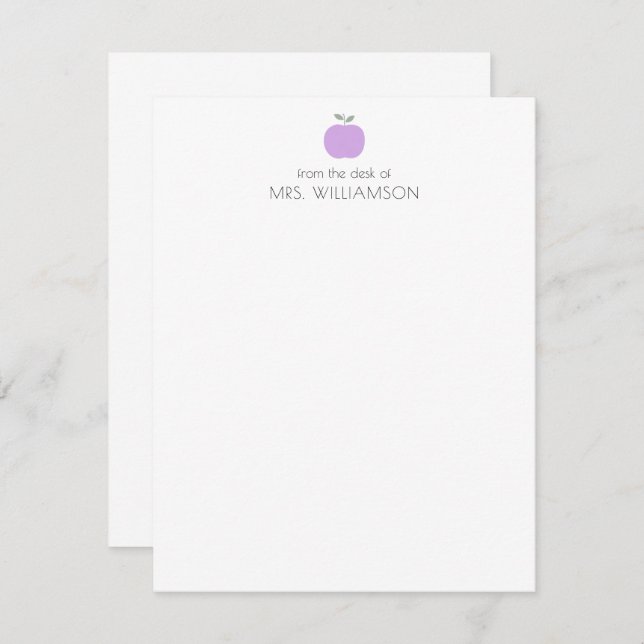 Simple Lilac Cute Apple Personalized Teacher  Card (Front/Back)