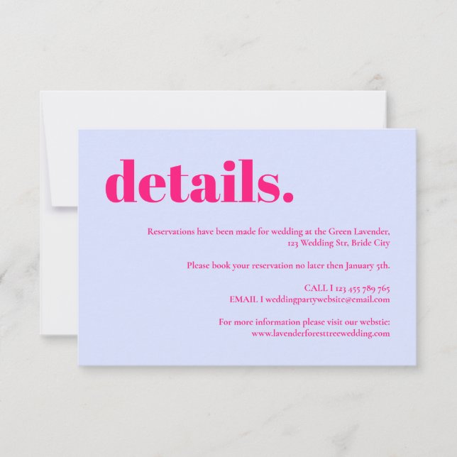 Simple Lilac Pink Wedding details RSVP Card (Front)