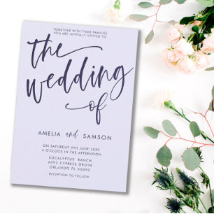 Simple Lilac & Purple Calligraphy Wedding Invitation