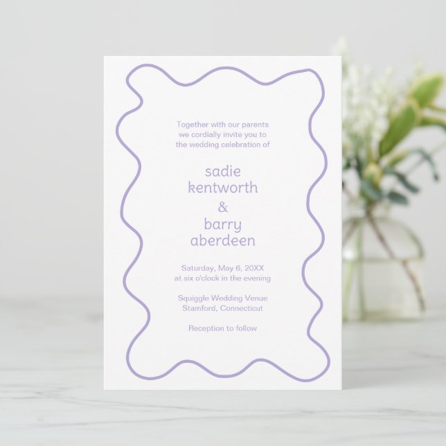 Simple Lilac Squiggle Frame Modern Wedding Invitation (Standing Front)