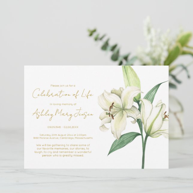 Simple Lily Celebration of Life Funeral Invitation (Standing Front)