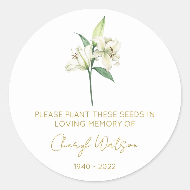 Simple Lily Memorial Seed Packet Classic Round Sticker (Front)