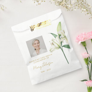 Simple Lily Photo Funeral Seed Favour Bag