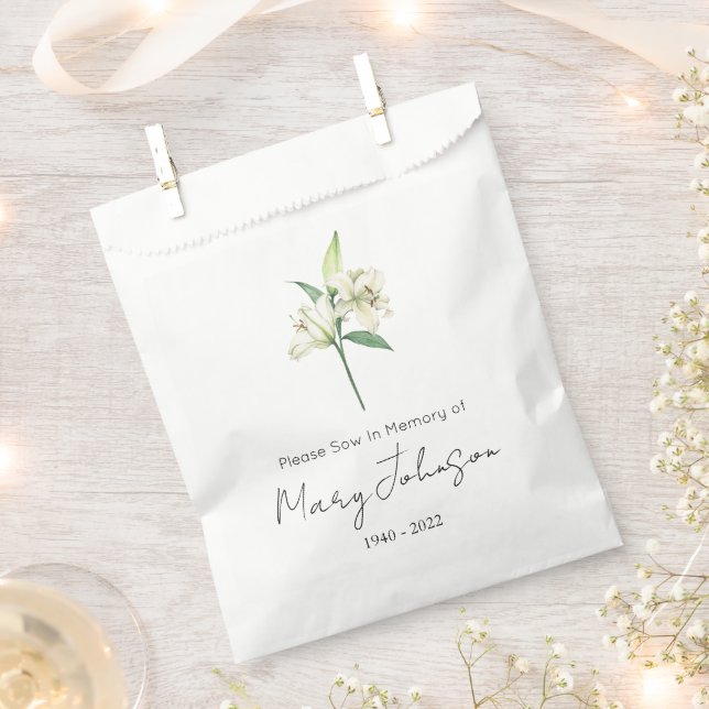 Simple Lily Seed packet Funeral  Favour Bag (Clipped)