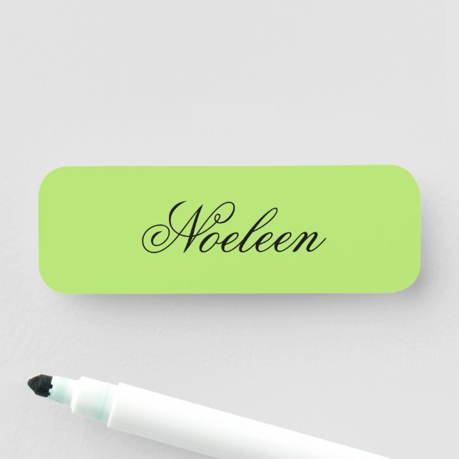 Simple lime colour custom name name tag (In Situ)