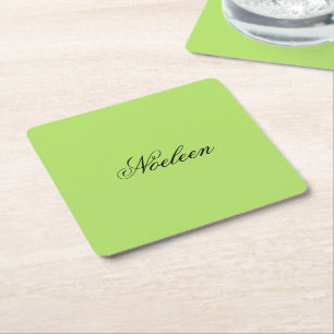 Simple lime colour custom name square paper coaster