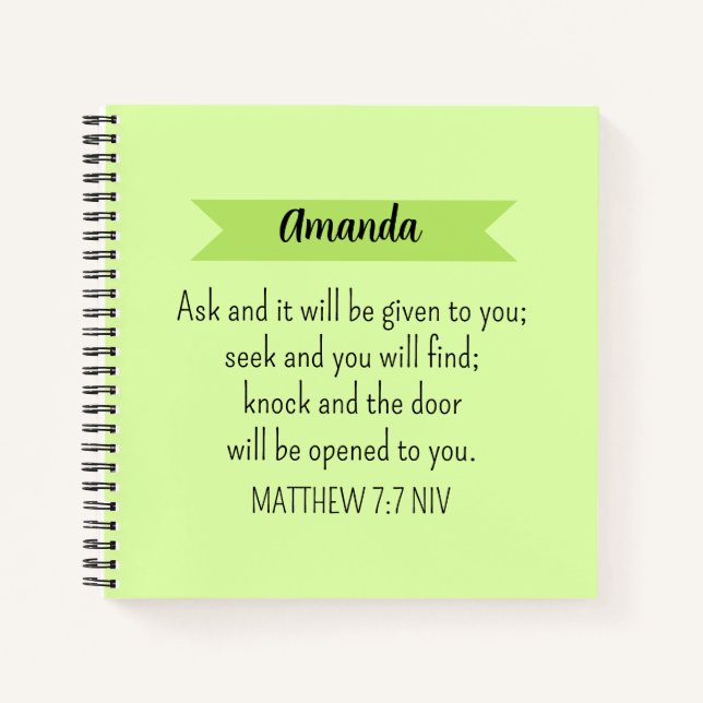 Simple Lime Green Ask God Bible Verse Christian Notebook (Front)