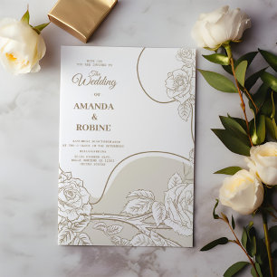 Simple Line Art Floral Wedding Invitation