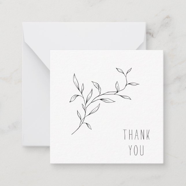 Simple Line Art Foliage Thank You Monogram Blank Card (Front)