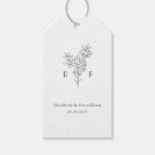 Simple Line Cherry Blossom Wreath Monogram Wedding Gift Tags
