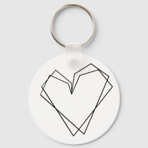 Simple Line Heart Double Black White  Keychain