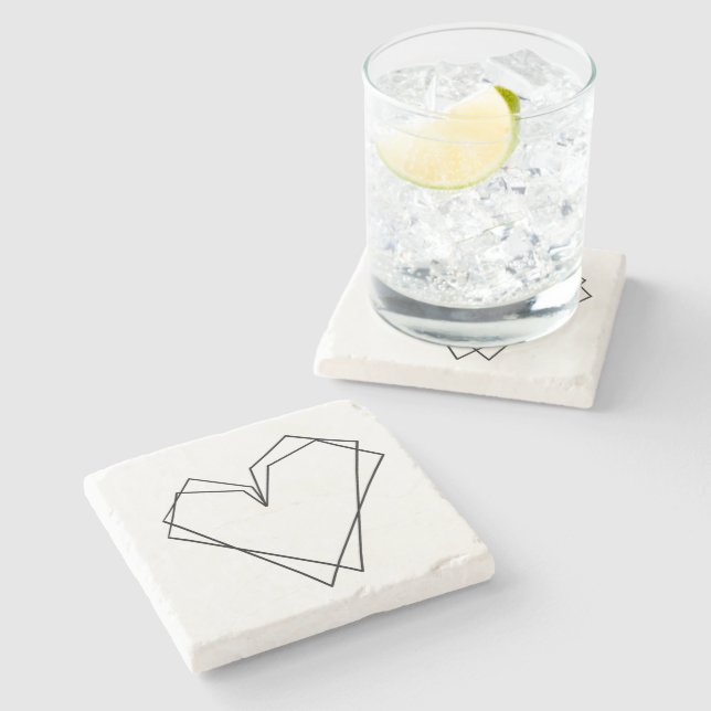 Simple Line Heart Double Black White Stone Coaster (Side)