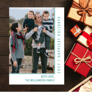 Simple Line Holiday Photo Card   Teal