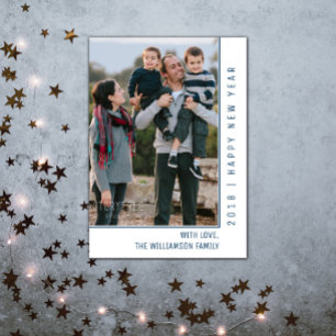 Simple Line New Year's Photo Card   Blue