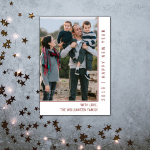 Simple Line New Year's Photo Card   Burgundy
