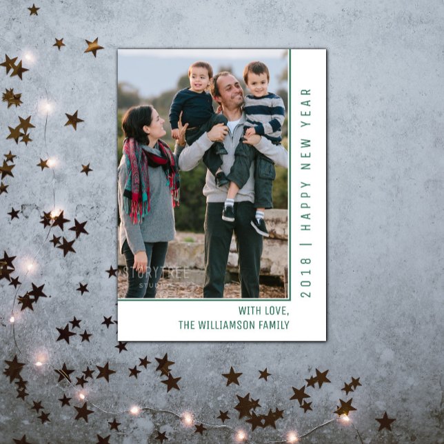 Simple Line New Year's Photo Card | Green (Simple Line New Years Photo Card - Green)