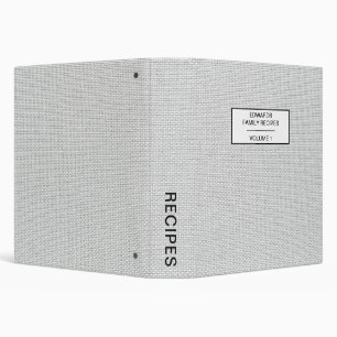 Simple Linen Pattern Personalized Family Recipe Binder