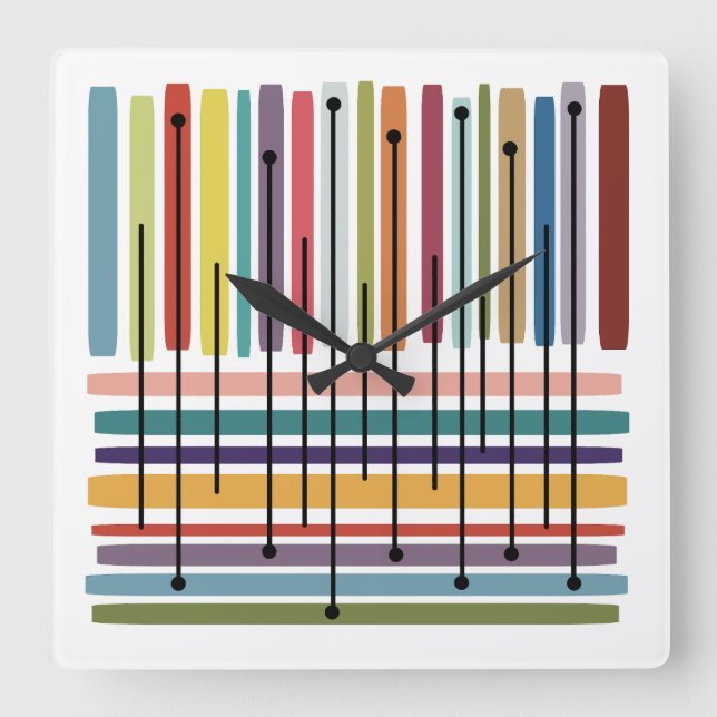 Simple Lines Abstract Art Colourful Square Wall Clock (Front)