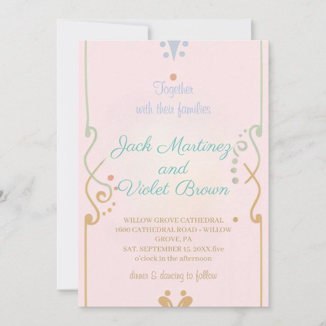 Simple Lines and Soft Colours wedding invitation (Front)