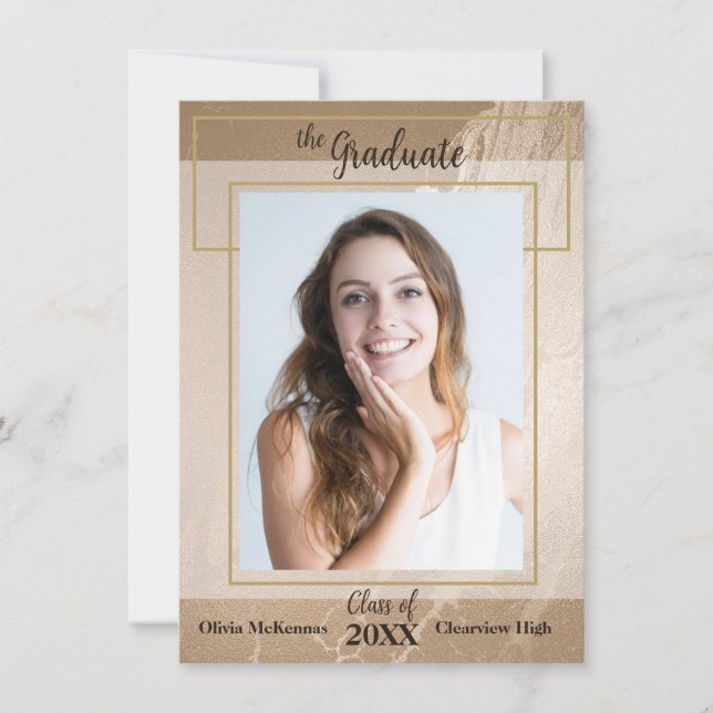 Simple Lines Modern Marble Graduation Announcement (Front)