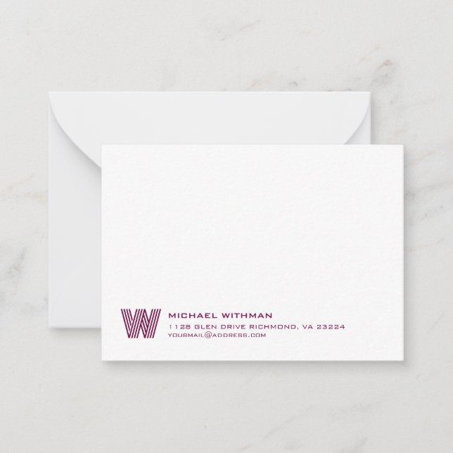 Simple Lines Monogram Initial Name Classic WINE Card (Front)