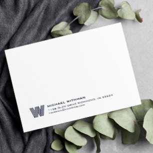 Simple Lines Monogram Initial Name DARK BLUE Card