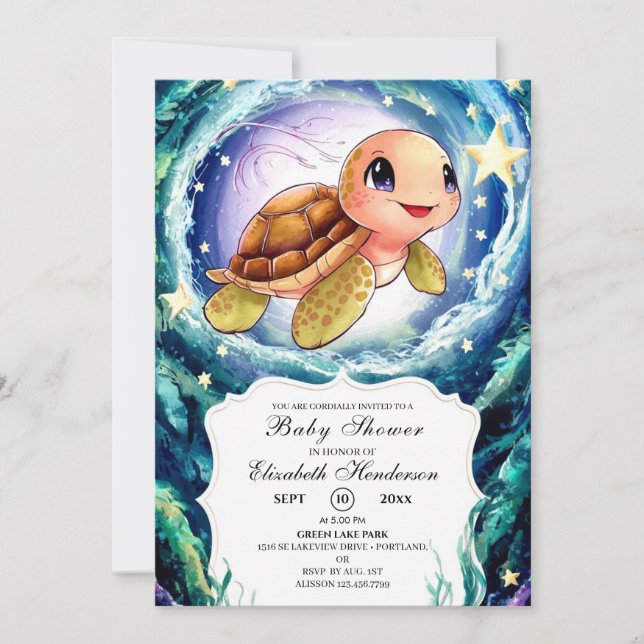 Simple Little Turtle Baby Shower Invitation (Front)
