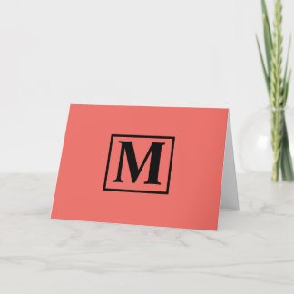 Simple  "Living Coral" Minimalist Monogram Note Card